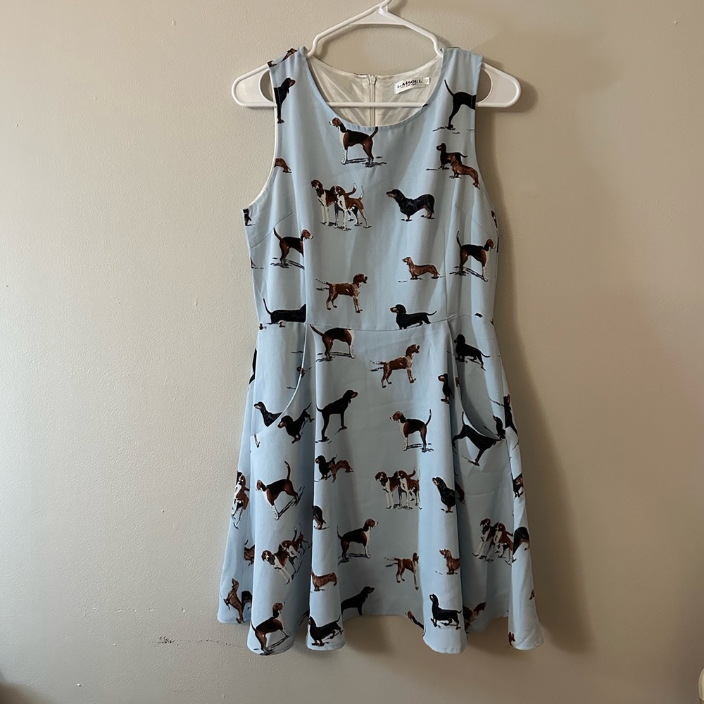 Blue Hound Dog Dress with Pockets